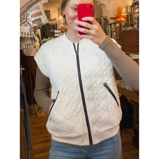 Cream Quilted Plaid Zip Up Front Vest DR-36