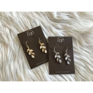 White Leaf Branch Drop Earrings | RJ-17
