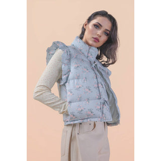 Front Bow Ruffle Sleeve Puffer Vest | VJ-01