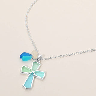 Sea Glass Coastal Cross Pendant Necklace | SS-07