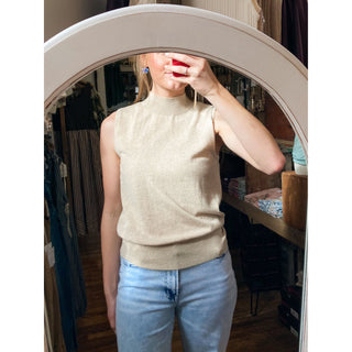 Cream Sleeveless Turtleneck Knit Top DR-33