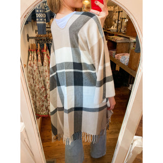 Alora Taupe Plaid Open Front Wrap