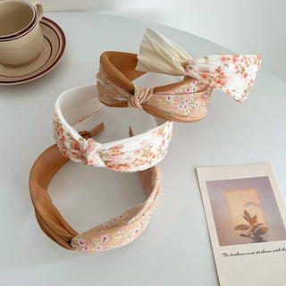 Peach/White Floral Printed Knot and Twist Headband