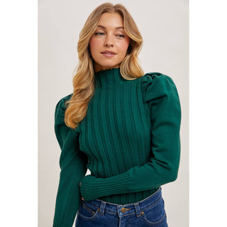 Mock Neck Puff-Sleeve Knit Top | BI-35