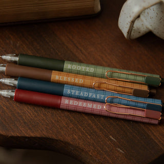 Plaid Pen Set | Steadfast, Rooted, Blessed & Redeemed