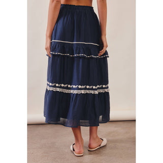 Embroidered Boho Tiered Maxi Skirt | LI-13