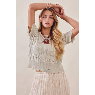 Pointelle Knit Short Sleeve Top | LI-15