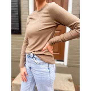 Olive Grey Brushed Round Neck Knit Top DR-25