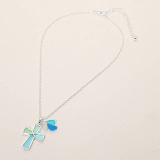Sea Glass Coastal Cross Pendant Necklace | SS-07