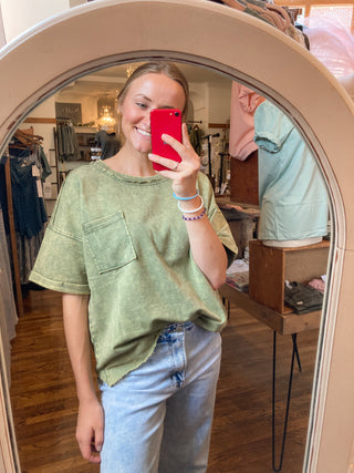 Olive Grove Acid Wash Top ZN-61
