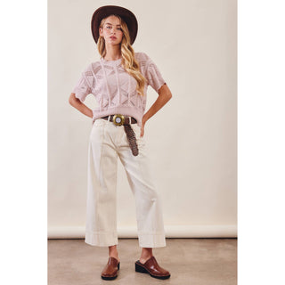 Pointelle Knit Short Sleeve Top | LI-15