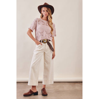 Pointelle Knit Short Sleeve Top | LI-15