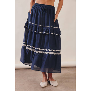 Embroidered Boho Tiered Maxi Skirt | LI-13