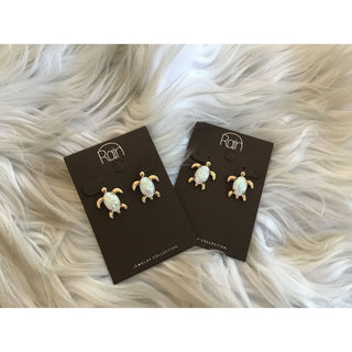 White Opal Sea Turtle | Post Earrings | RJ-15