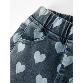 Heart Pattern Denim Bell Bottom Pants for Kids RF-01
