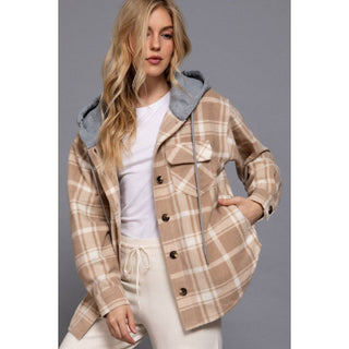 Plaid Print Hoodie Fleece Jacket W/ Pockets ZN-38