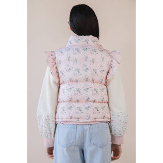 Front Bow Ruffle Sleeve Puffer Vest | VJ-01
