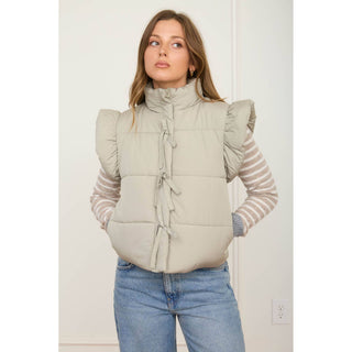 Mock Neck Zip-Up Bow Detail Vest BP-03