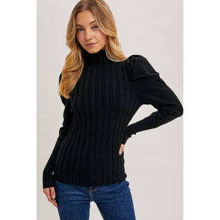 Mock Neck Puff-Sleeve Knit Top | BI-35