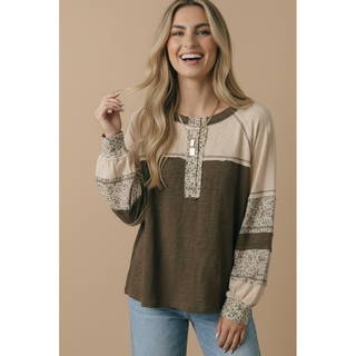 Round Neck Floral Cotton Slub Top | HA-03