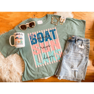 Boat Waves Sun Rays Lake Days Graphic Crop Tee | KT-328