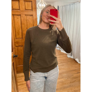 Chocolate Fabric Mixed L/S Raw Edge Detail Tee DR-39