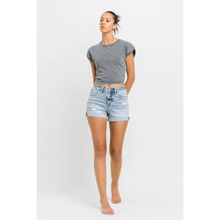 High Rise Single Cuff Denim Shorts FM-12