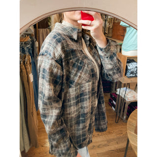 Black and Brown Distressed Plaid Flannel Shirt DR-26
