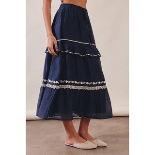 Embroidered Boho Tiered Maxi Skirt | LI-13