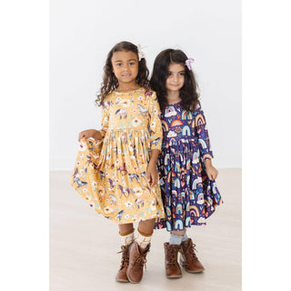 Midnight Rainbow Twirl Dress |  3/4 Sleeve | Pockets | Mila & Rose