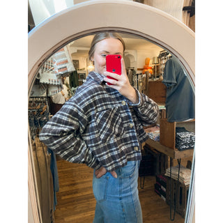 Chestnut Plaid Cropped Shacket | TI-12