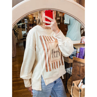 Ivory Vintage Rodeo Horse Graphic Relaxed Sweatshirt LL-10