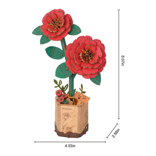 Red Camellia Robotime Rowood DIY Wooden Flower 3D Puzzle