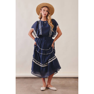 Embroidered Boho Tiered Maxi Skirt | LI-13