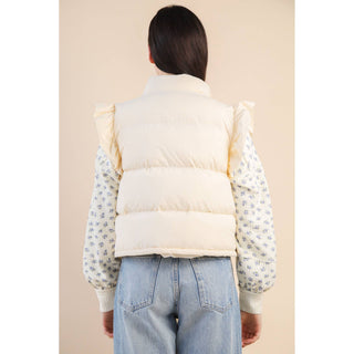 Front Bow Ruffle Sleeve Puffer Vest | VJ-01