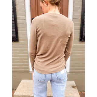 Olive Grey Brushed Round Neck Knit Top DR-25