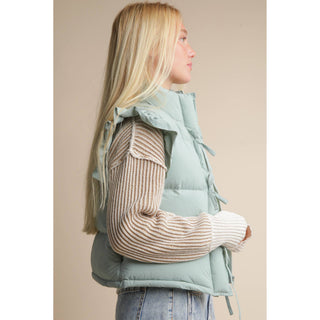 Front Bow Ruffle Sleeve Puffer Vest | VJ-01