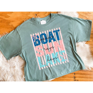 Boat Waves Sun Rays Lake Days Graphic Crop Tee | KT-328