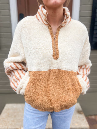 Color Block Sherpa Half-Zip Pullover VJ-31
