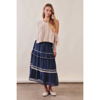 Embroidered Boho Tiered Maxi Skirt | LI-13