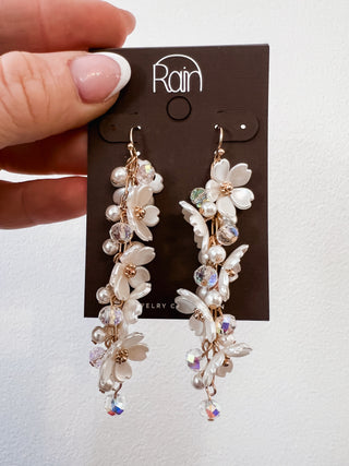 Faux Pearl Trailing Flower Dangle Earrings