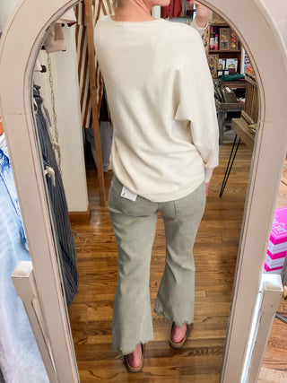 Olive Acid Washed High Waist Distressed Straight Pants ZN-74