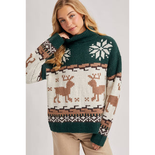 Nordic Reindeer Turtleneck Sweater | BI-32