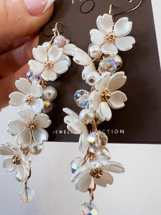 Faux Pearl Trailing Flower Dangle Earrings