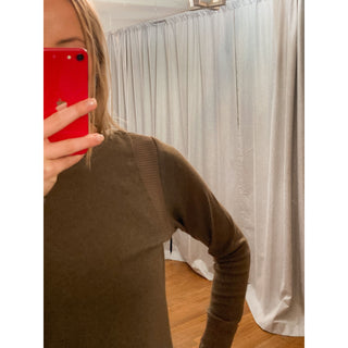 Chocolate Fabric Mixed L/S Raw Edge Detail Tee DR-39