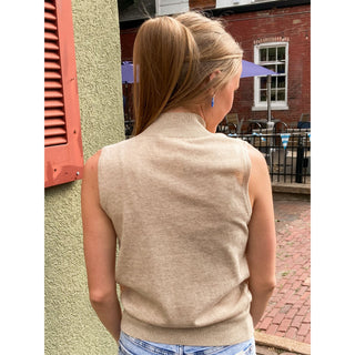 Cream Sleeveless Turtleneck Knit Top DR-33
