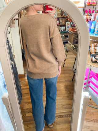 Deep Camel Acid Wash Fleece Hi-low Hem Sweatshirt ZN-68