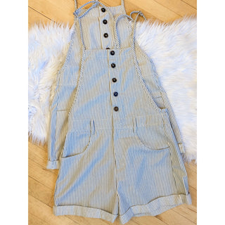 Striped Sleeveless Shorts Romper with Button Closure | Mustard Seed | MS-09