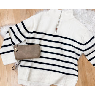 Quarter Zip-up Stripe Pullover Sweater BI-10