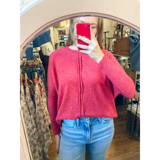 Red Brushed Melange Hacci Center Seam Oversized Sweater ZN-80